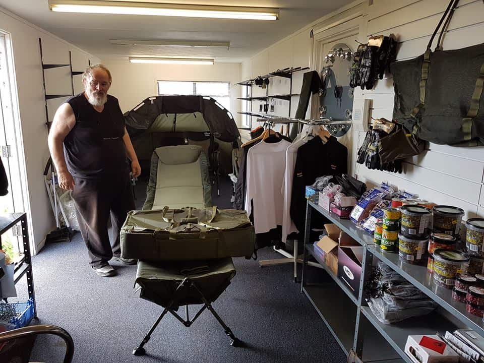 Bait, bivvies and gear inside the Tackle Shack