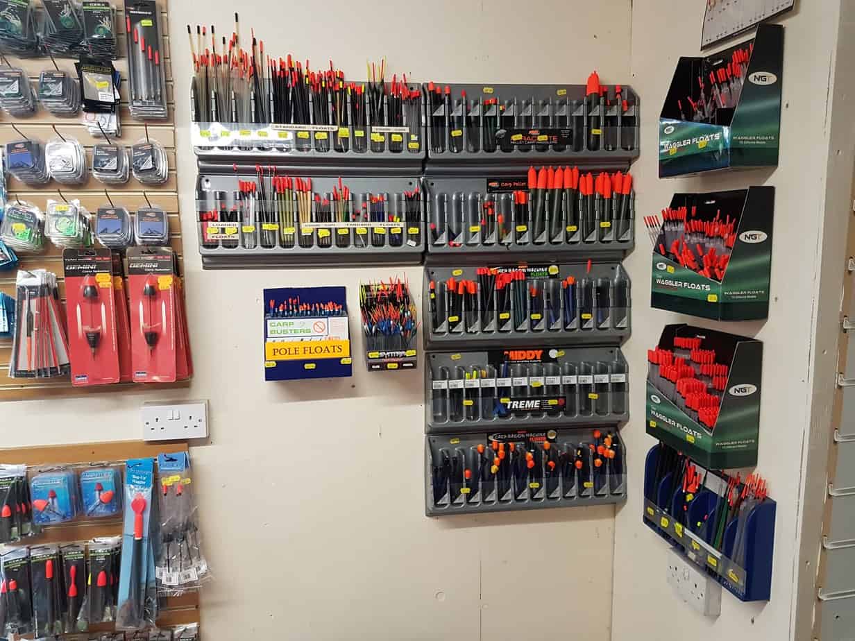 Terminal tackle and bait on the Tackle Shack shelves